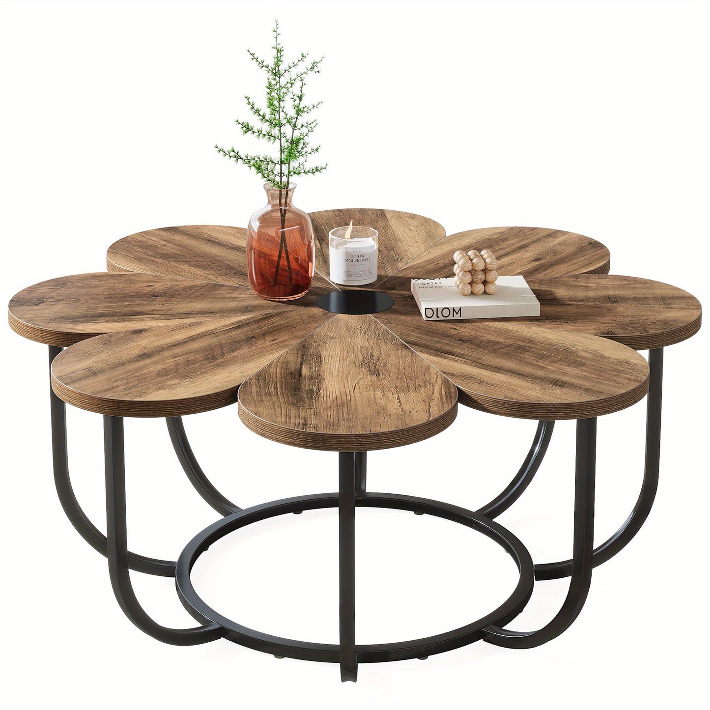 Salontafel – Koffietafel – Bijzettafel – Woonkamertafel – Accenttafel – 100 cm Rond – Kunstmarmeren Blad Bruin & Zwart