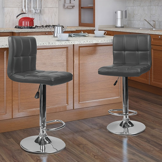Bar Stools 2 Pack - Adjustable Height Swivel Kitchen Chairs With Faux Leather Padded Seats & Ergonomic Backrest, Armless Counter Stools Set 150kg Capacity For Home Bar, Apartment |Easy Assembly (2pcs, Grey)