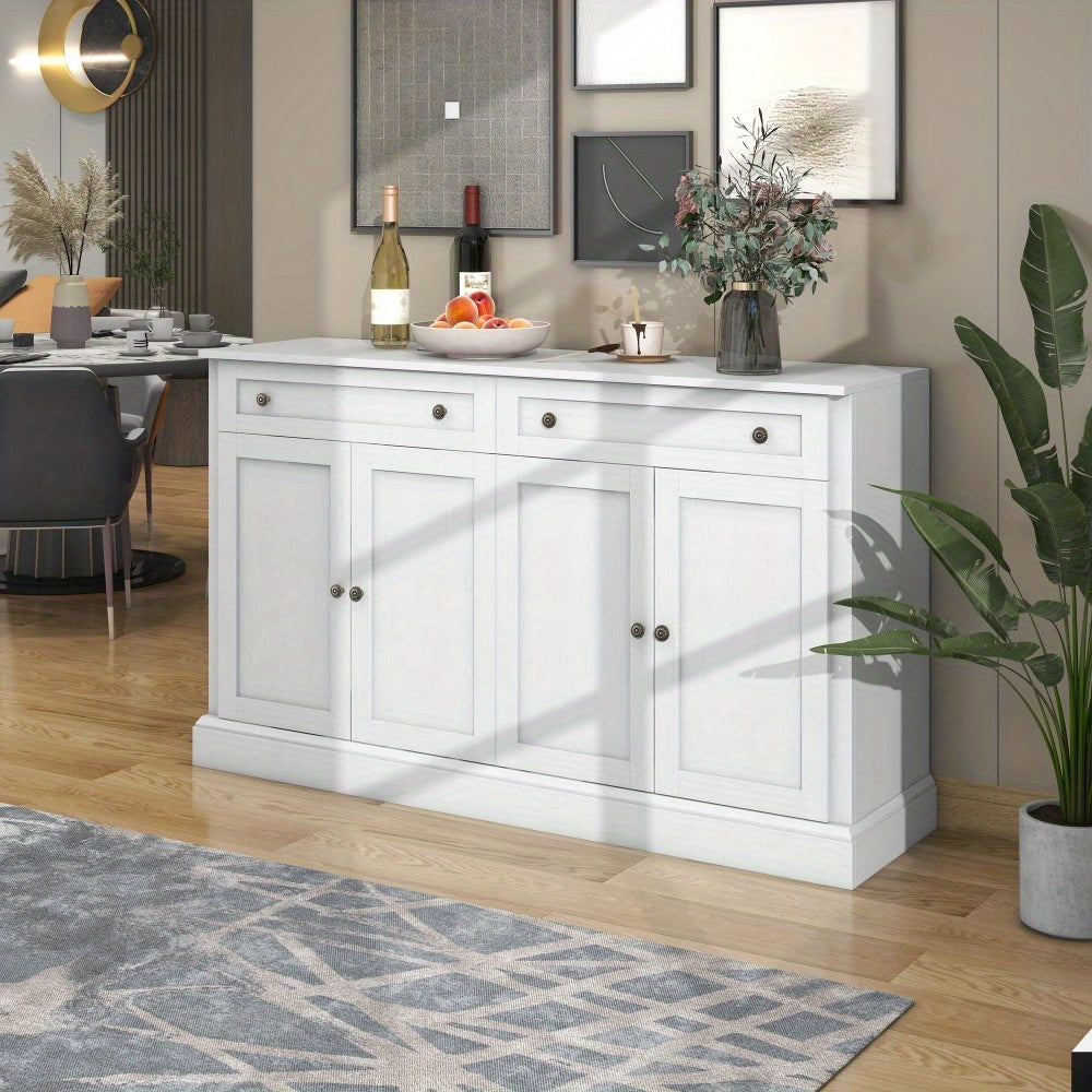 Buffetkast – Dressoir – Sideboard – Opbergkast – Kast – Antiek Wit – Spaanplaat – 150 x 40 x 86 cm – 4 Deuren en 2 Lades