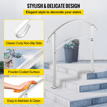 Handrail – Trapleuning – Trapbeugel – Buitenleuning – Smeedijzeren Leuning – Verstelbare Hoogte Tot 106 cm – Weerbestendig Wit Poedercoating