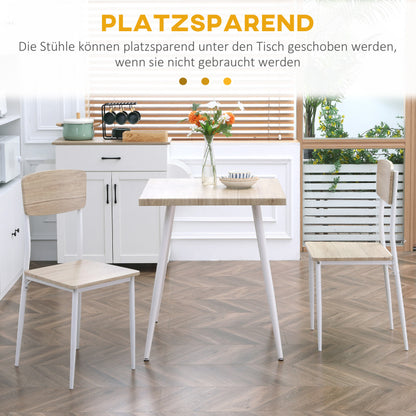 3-delige Eettafelset – Eetkamerset – Tafeltje Met Stoelen – Keukentafelset – Compact Eetgroep – Natuurlijk Houtnerf + Wit – MDF Tafelblad – Metalen Frame Met PVC-coating