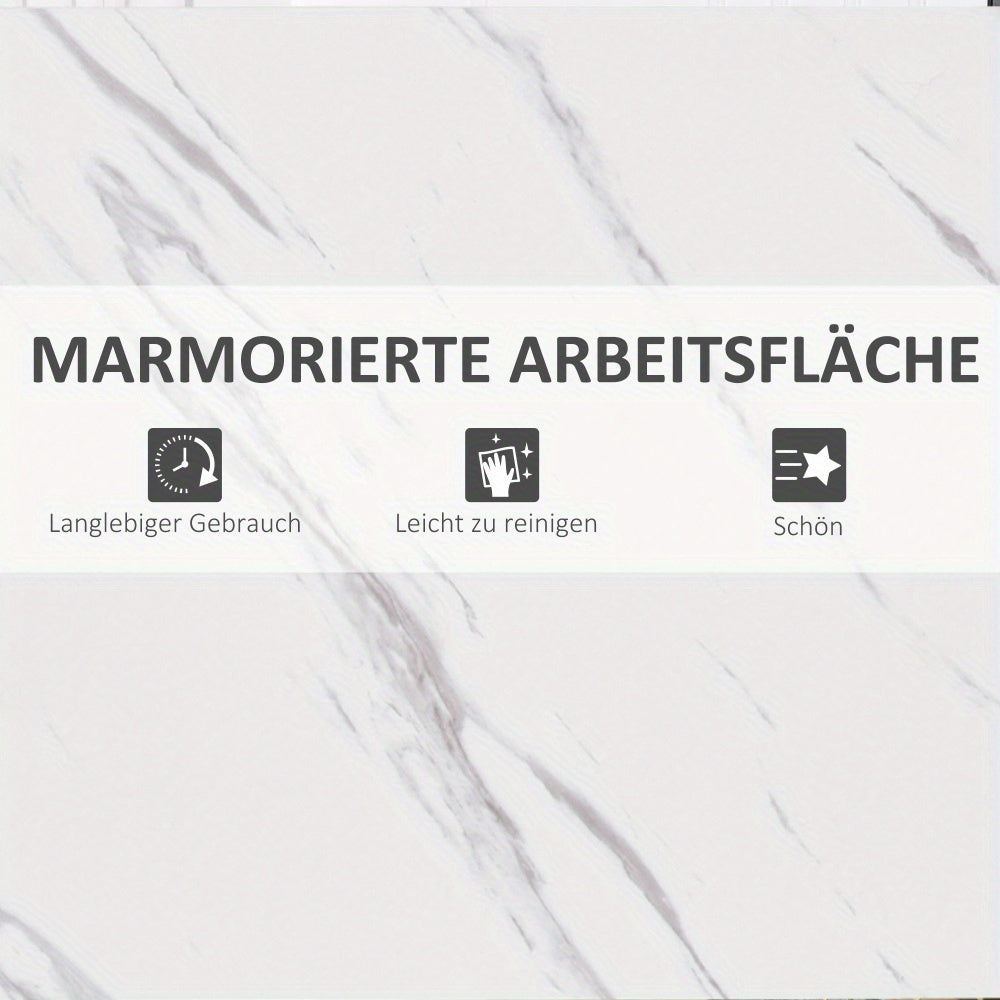 Bartafel – Bar Tafel – Statafel – Keukentafel – Eettafel – Marmerlook Blad – Zwart Metalen Frame – Verstelbare Antislipvoetjes – 120x40x100 cm
