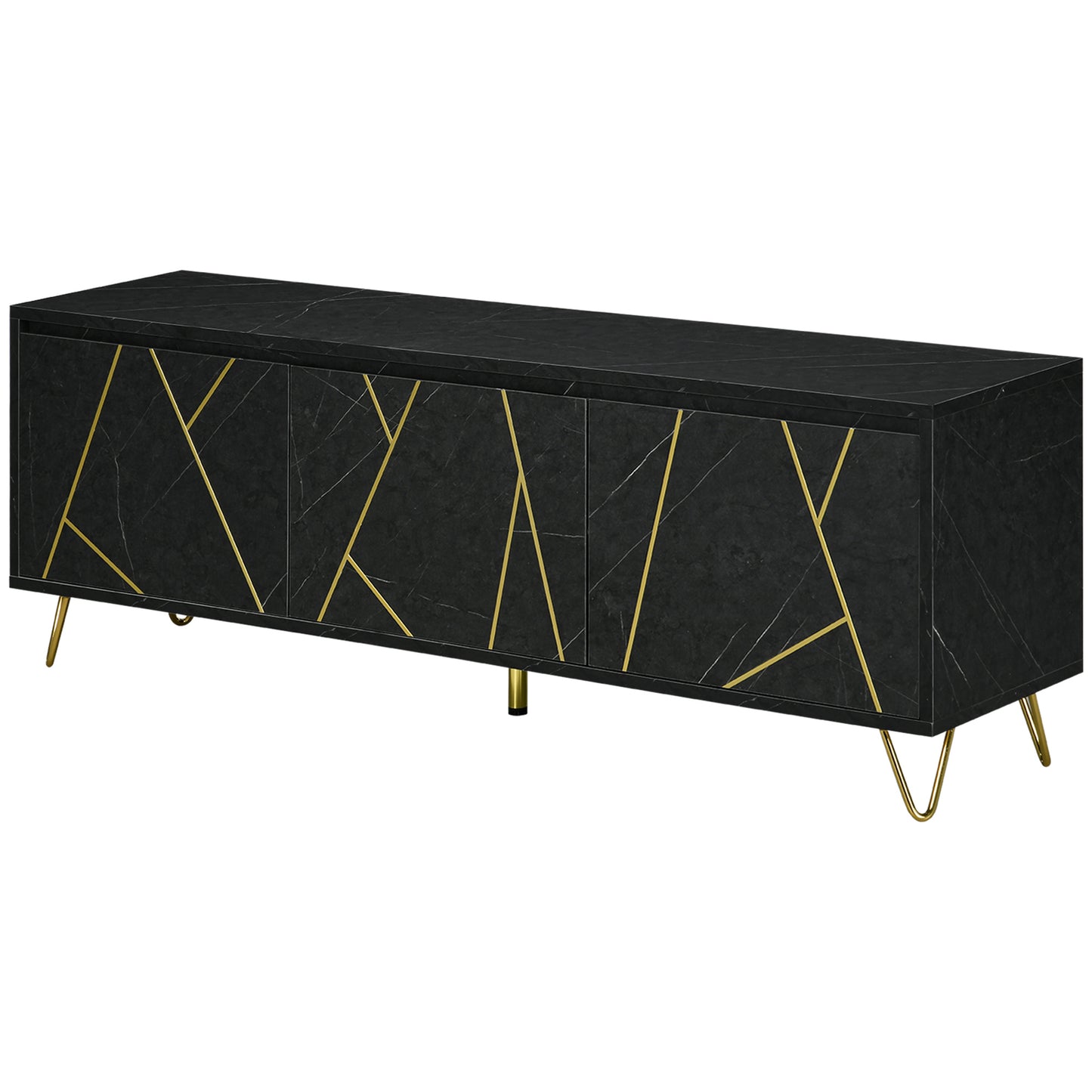 TV Meubel – TV Kast – TV Dressoir – TV Bank – Tv Meubel Metaal – 147 cm – Marmer Effect – Softclose Deuren – Kabelmanagement