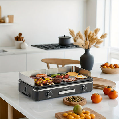 Elektrische Grill – Tafelgrill – Bakplaat – Contactgrill – Gourmetplaat – 2400W Vermogen – Groot 25x30 cm Non-stick Platte