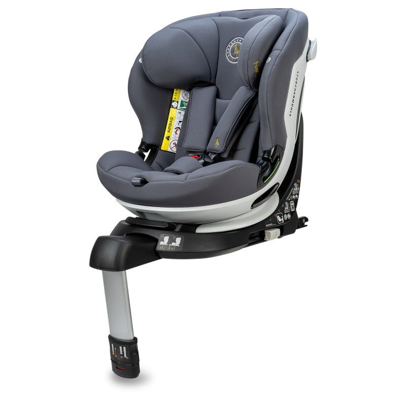 360° Draaibare Autostoel i-Size R129-03 voor Kinderen van 76-150 cm Asphalt Grijs - Veilig Kinderautostoeltje met ISOFIX, Zij-impactbescherming en Verstelbare Hoofdsteun - Groep 1/2/3
