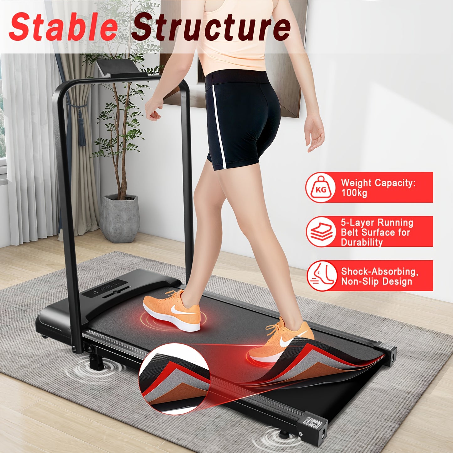 Loopband – Treadmill – Loopapparaat – Fitnessband – Wandelmachine – 2-in-1 Met Armleuningen – 6% Helling – Stil En Compact – Afstandsbediening – Zwart