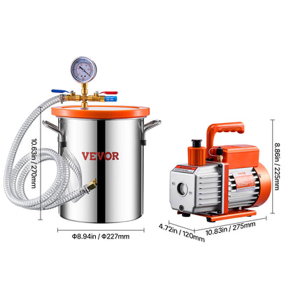 Vacuümkamer – Vacuümpomp – Ontgassingskamer – Vacuum Set – Laboratoriumkamer – Roestvrij Staal – 3,5 CFM Pomp