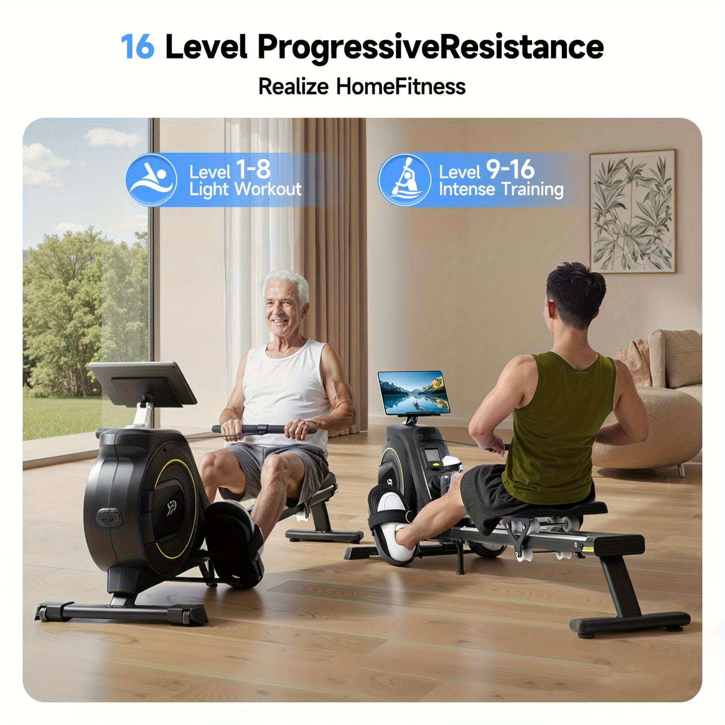 Roeitrainer – Roeimachine – Fitnessapparaat – Fitnessroeier – Magnetische Rower – 16 Weerstandsniveaus – Compact Met Wieltjes