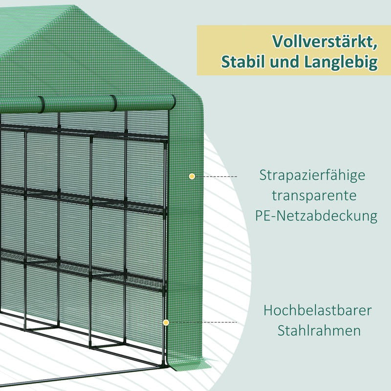 Kweekkas – Broeikas – Tuinkas – Plantenkas – Foliekas – 244x180x210 cm – Groen gecoat Stalen Frame – 8 Stevige Planken