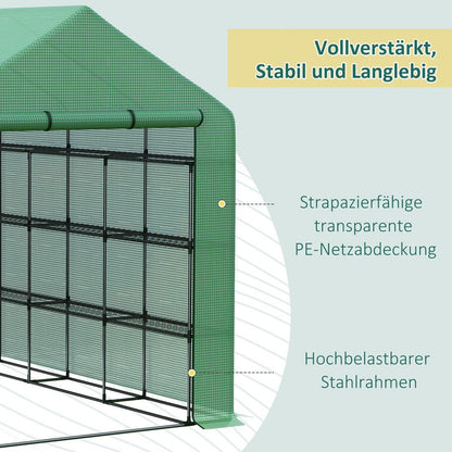 Kweekkas – Broeikas – Tuinkas – Plantenkas – Foliekas – 244x180x210 cm – Groen gecoat Stalen Frame – 8 Stevige Planken