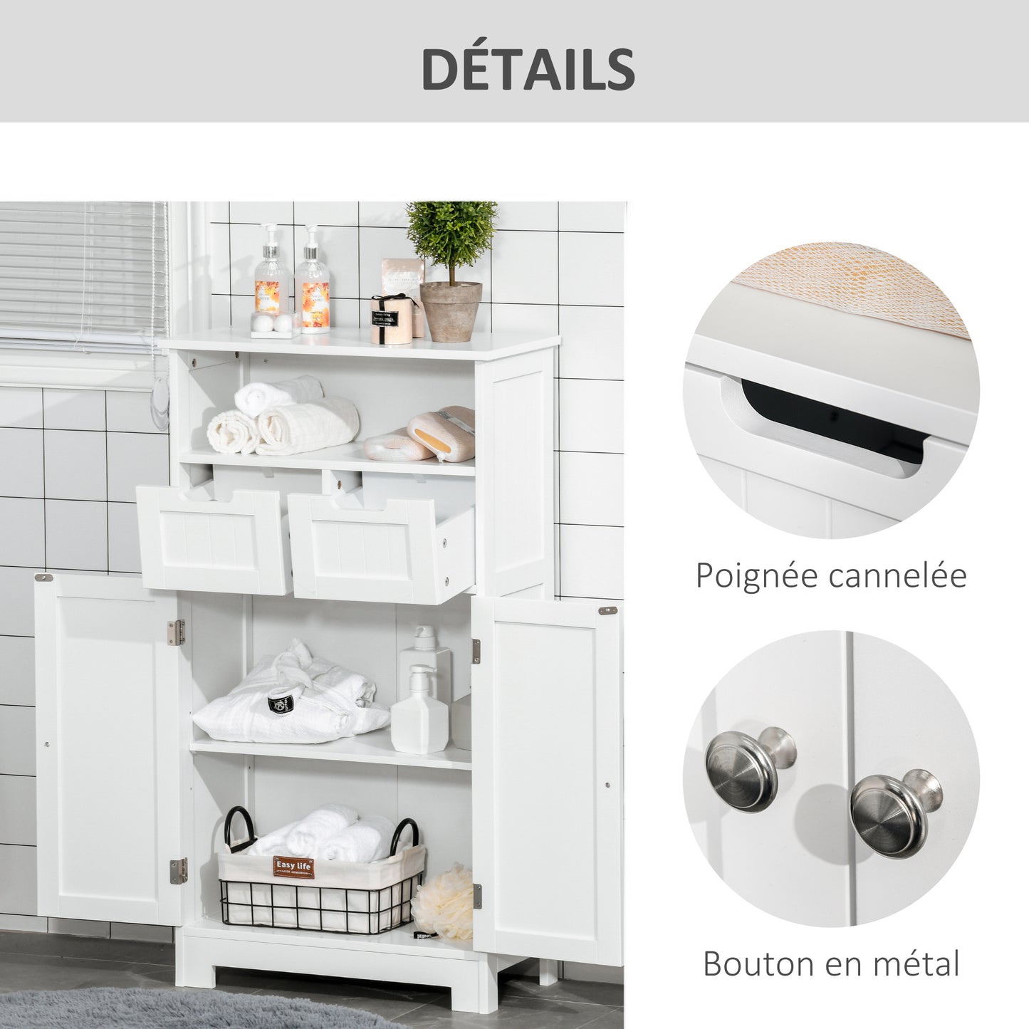 Badkamerkast – Badmeubel – Wastafelonderkast – Kolomkast – Opbergkast – Compact – MDF Wit Met Verstelbare Plank