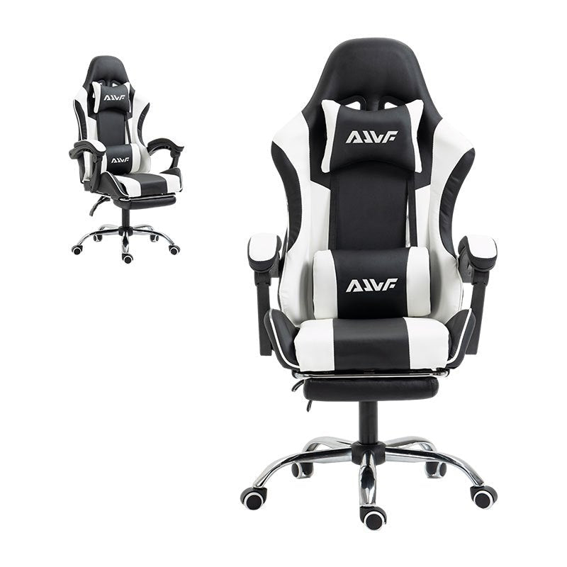 Gamestoel – Gaming Stoel – Game Stoel – Gaming Chair – Bureaustoel – Ergonomisch Met Verstelbare Rugleuning – Inklapbare Voetensteun – Kunstleder – 360° Draaibaar - Zwart-Wit