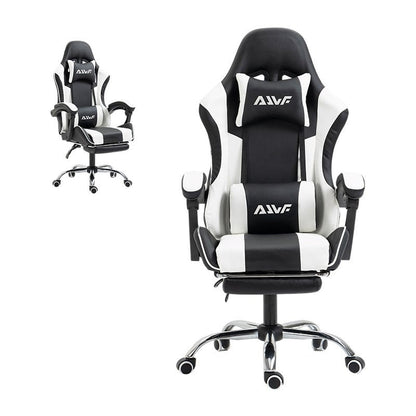 Gamestoel – Gaming Stoel – Game Stoel – Gaming Chair – Bureaustoel – Ergonomisch Met Verstelbare Rugleuning – Inklapbare Voetensteun – Kunstleder – 360° Draaibaar - Zwart-Wit