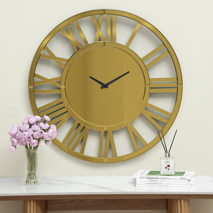 Wandklok – Muurklok – Klok – Analoog – Glazen klok – Diameter 80 cm – Batterijwerkend – Gouden accenten