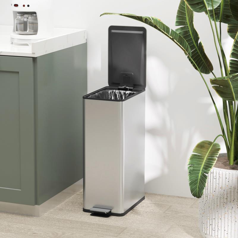 Prullenbak – Afvalemmer – Pedaalemmer – Vuilnisbak – Afvalbak – Roestvrij Staal – 20L Dubbel Vak – Handsfree Voetpedaal – Vierkant Design – Duurzaam & Hygiënisch – 21,5x37,2x57 cm