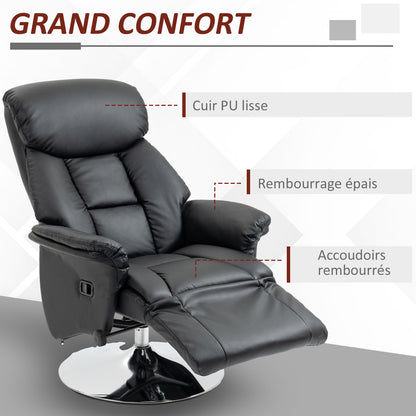 Draaifauteuil – Relaxstoel – Lounge Stoel – Verstelbare Fauteuil – TV Stoel – 360° Draaibaar – Verstelbare Voetensteun – Kunstleer Zwart – Max. 150 kg Belastbaar – Comfortabel Met Hoogwaardige Padding