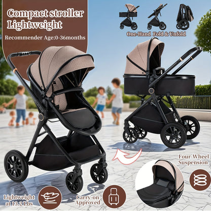 3-in-1 Kinderwagen – Buggy – Combi Kinderwagen – Babybedje – Wandelwagen – Lichtgewicht Aluminium Frame – Eénhandige Vouwfunctie – Roze