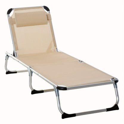 Lounger – Outdoor Stoel – Ligstoel – Klapstoel – Tuinstoel – Aluminium Frame – 5-Standen Verstelbaar – Ergonomisch Mesh – Beige 170x60x76 cm