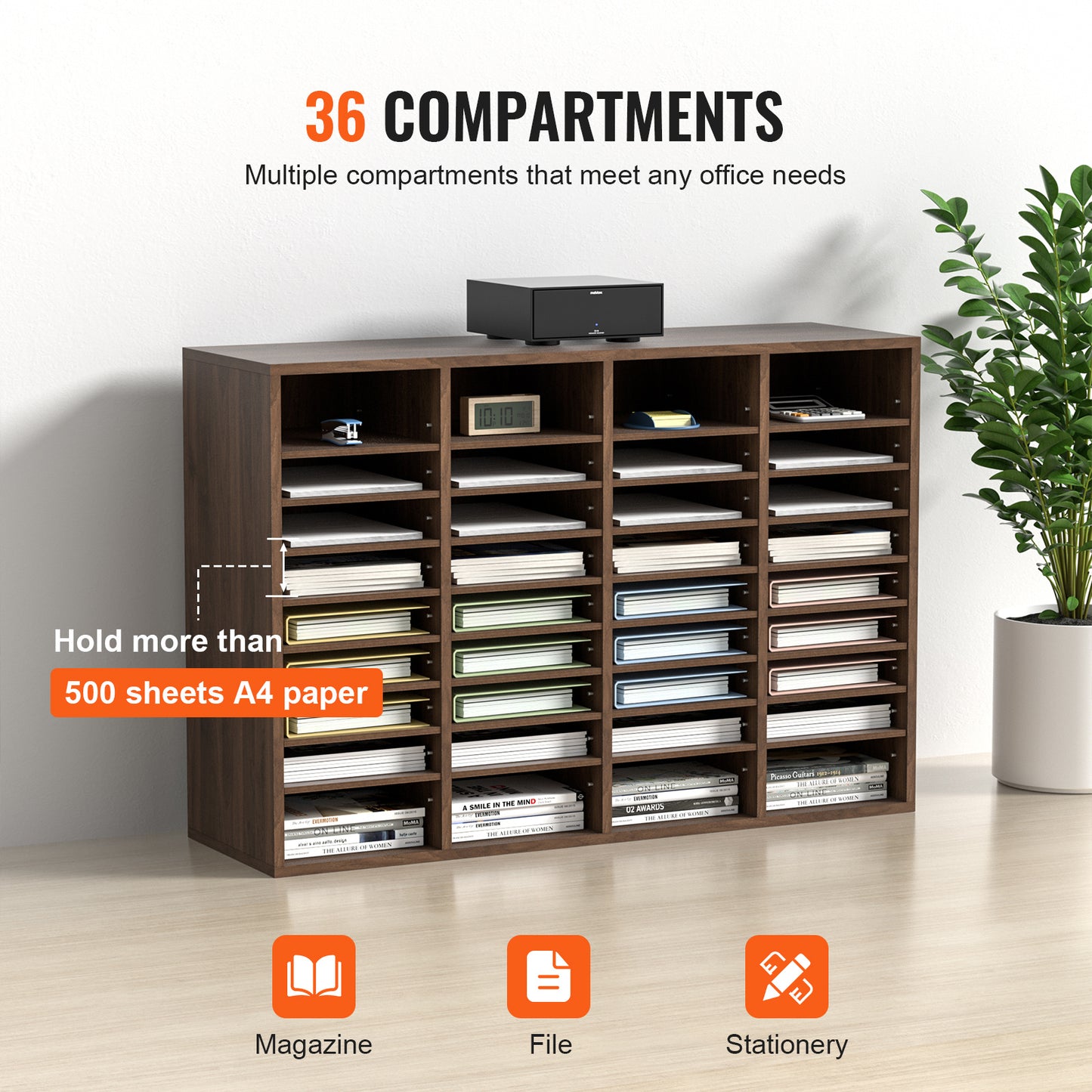Houten Documenten Organizer – Bureau Sorter – Opbergkast – Postbak – Kantoor Organizer – 36 Vak Compartimenten – Verstelbare Legplanken – Duurzaam P2 Spaanplaat – 99,7x30,5x68 cm