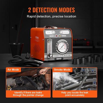 Rookmachine Auto – Lekdetector – Lekkagetester – Smoke Leak Detector – Rookgenerator Voertuig – Ingebouwde Luchtpomp 8L/min – Digitale Drukmeter & Flowmeter – Oranje Zwart