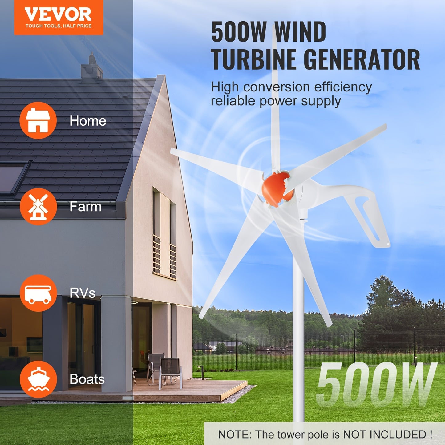 12V Windturbine – Windgenerator – Windmolen – Windenergie Generator – Windkracht Generator – 5 Bladen – MPPT Controller – Start Bij 2,5 m/s