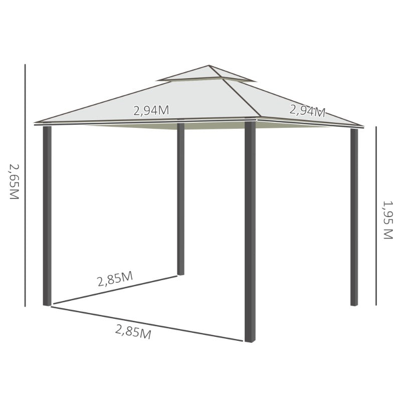Partytent – Tuinpaviljoen – Paviljoen – Overkapping – Feesttent – 3x3 m – Crèmewit – Waterdicht – Duurzaam Metalen Frame