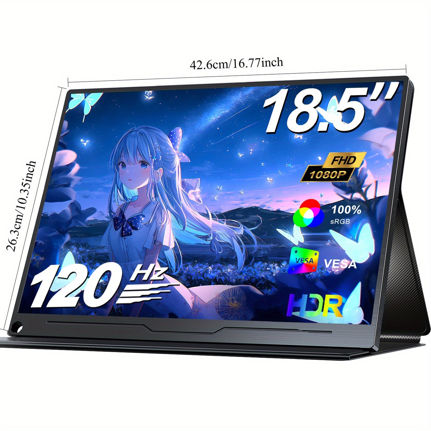 Portable Monitor – Monitor voor Laptop – Extra Scherm Laptop – Draagbaar Beeldscherm – Mini Monitor – 18,5 inch – 120Hz verversingssnelheid – 100% sRGB HDR ondersteuning