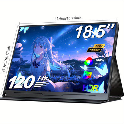 Portable Monitor – Monitor voor Laptop – Extra Scherm Laptop – Draagbaar Beeldscherm – Mini Monitor – 18,5 inch – 120Hz verversingssnelheid – 100% sRGB HDR ondersteuning
