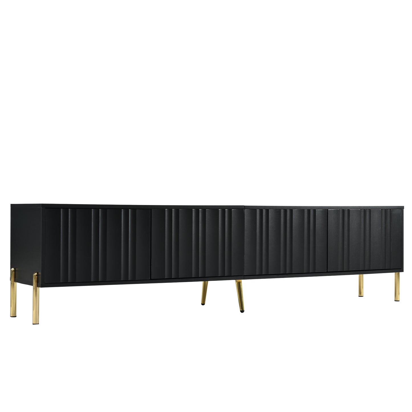 TV Lowboard – TV Meubel – TV Kast – TV Cabinet – Media Meubel – Modern Mat Zwart – 190x38x48 cm – Soft-Close Deuren – Goudkleurige Metalen Pootjes