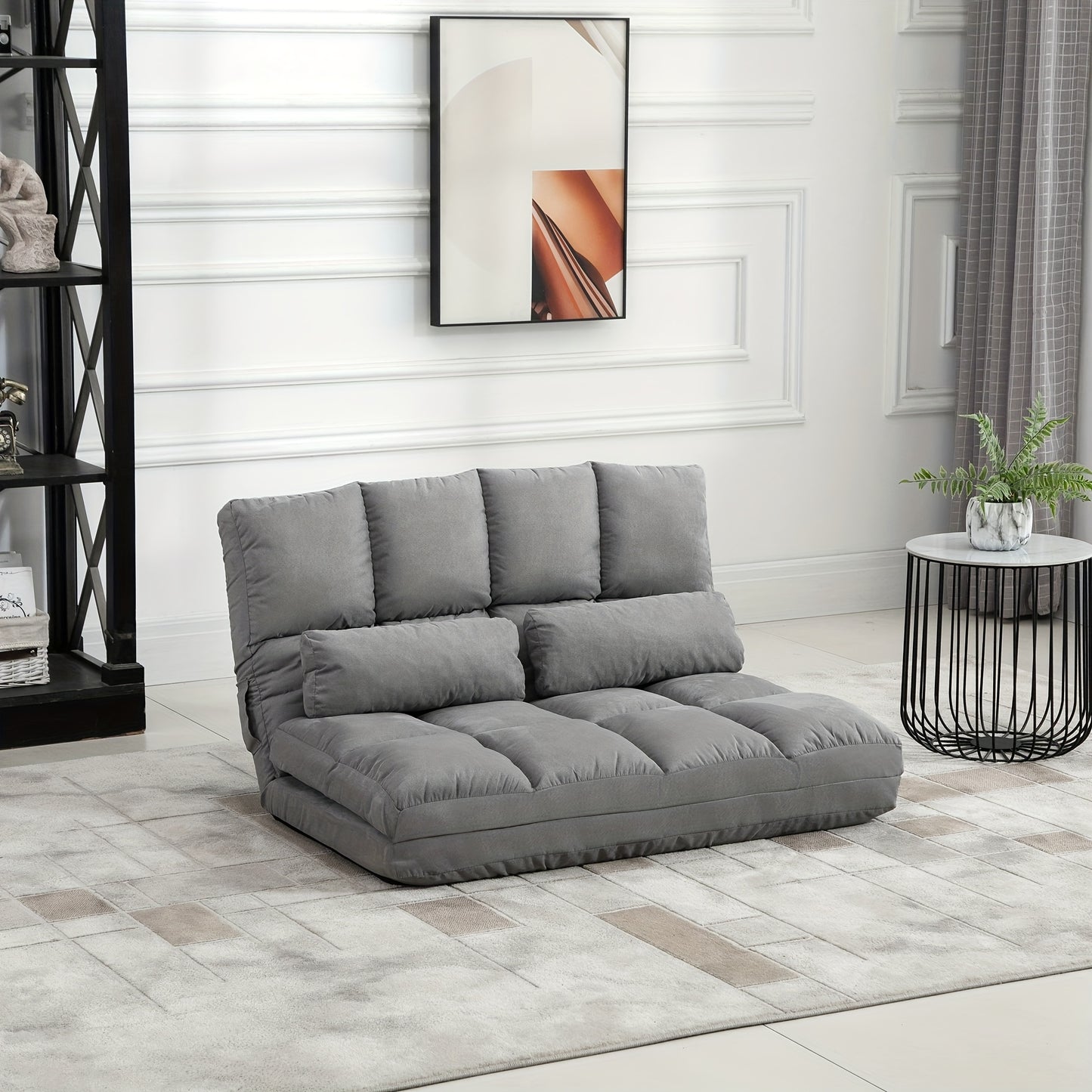 Vloerstoel – Zitzak – Lounge Stoel – Fauteuil – Relax Stoel – Verstelbaar In 3 Posities – Luxe Grijs Velvet Met Stalen Frame – 102x73x60 cm