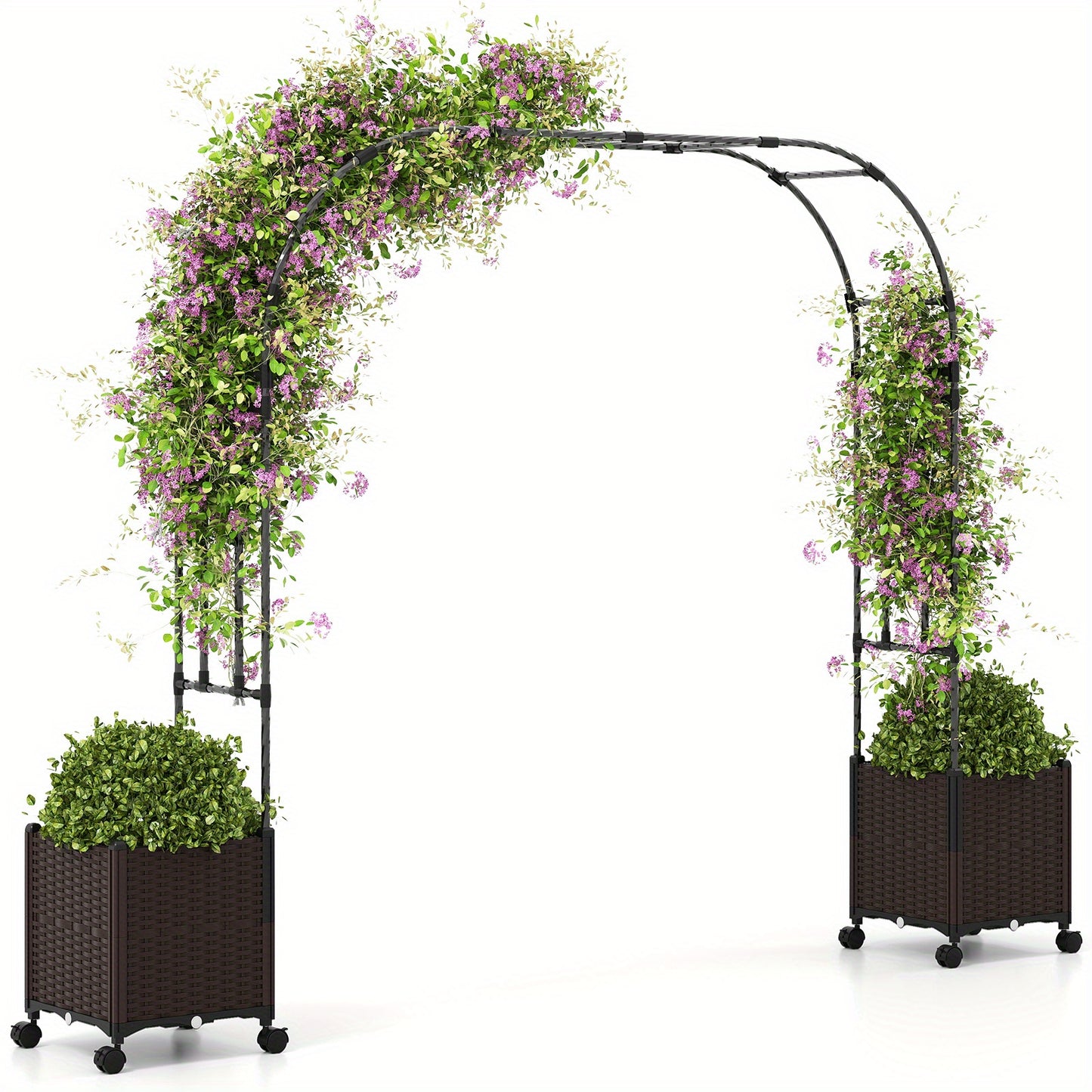 Tuinboog – Klimrek – Klimpaal – Tuinarche – Klimplantsteun – Zwart-Bruin – Zelfbewateringssysteem – Weerbestendig Metalen Frame 201 cm Hoog