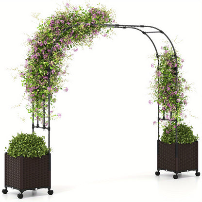 Tuinboog – Klimrek – Klimpaal – Tuinarche – Klimplantsteun – Zwart-Bruin – Zelfbewateringssysteem – Weerbestendig Metalen Frame 201 cm Hoog