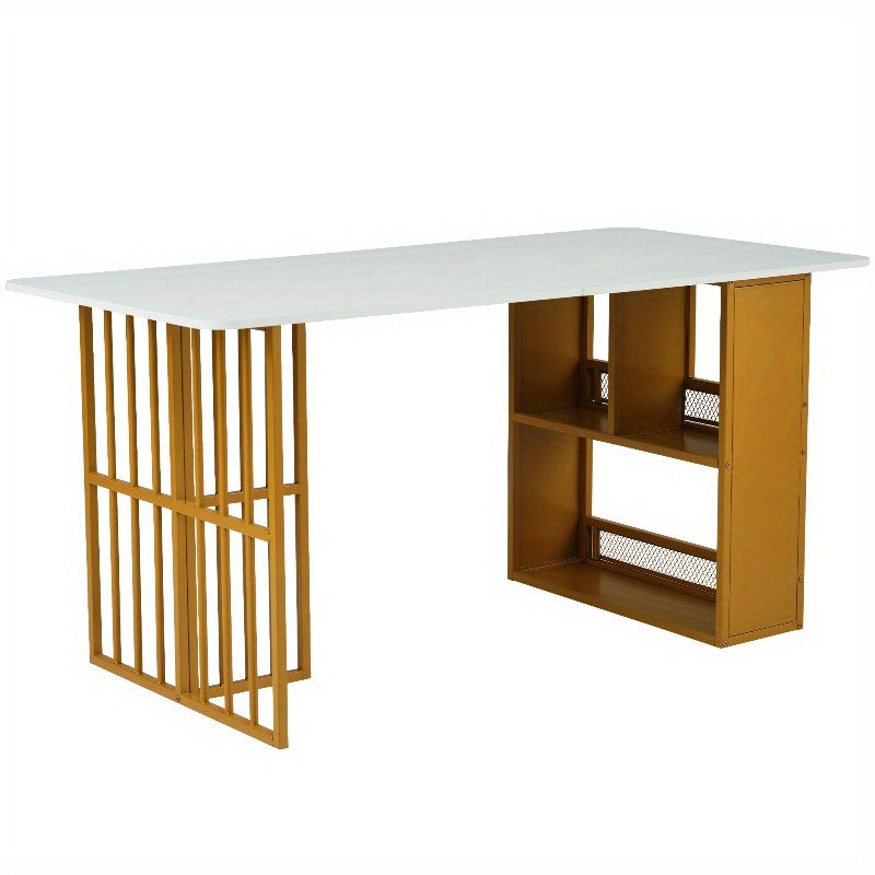 2-delige Buitentafel Set – Koffietafel – Bijzettafel – Tuinset – Patio Meubels – Stalen Frame – Marmerlook Tafelblad – Weerbestendig – Modern Geometrisch Design