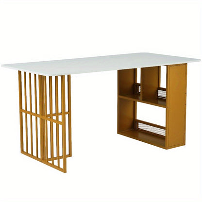 2-delige Buitentafel Set – Koffietafel – Bijzettafel – Tuinset – Patio Meubels – Stalen Frame – Marmerlook Tafelblad – Weerbestendig – Modern Geometrisch Design