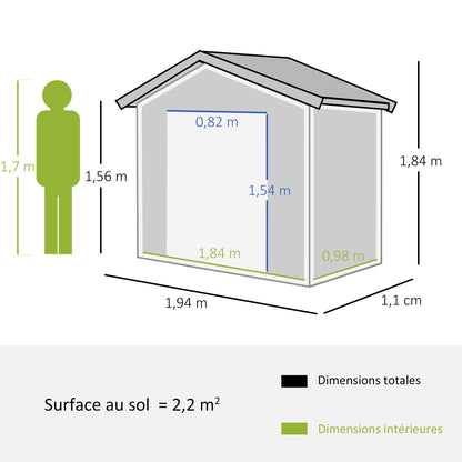 Tuinhuisje – Tuinkast – Berging – Gereedschapsschuur – Tuinberging – Gegalvaniseerd Staal – 2,1 m² Ruimte – Dubbele Schuifdeuren – Ventilatie