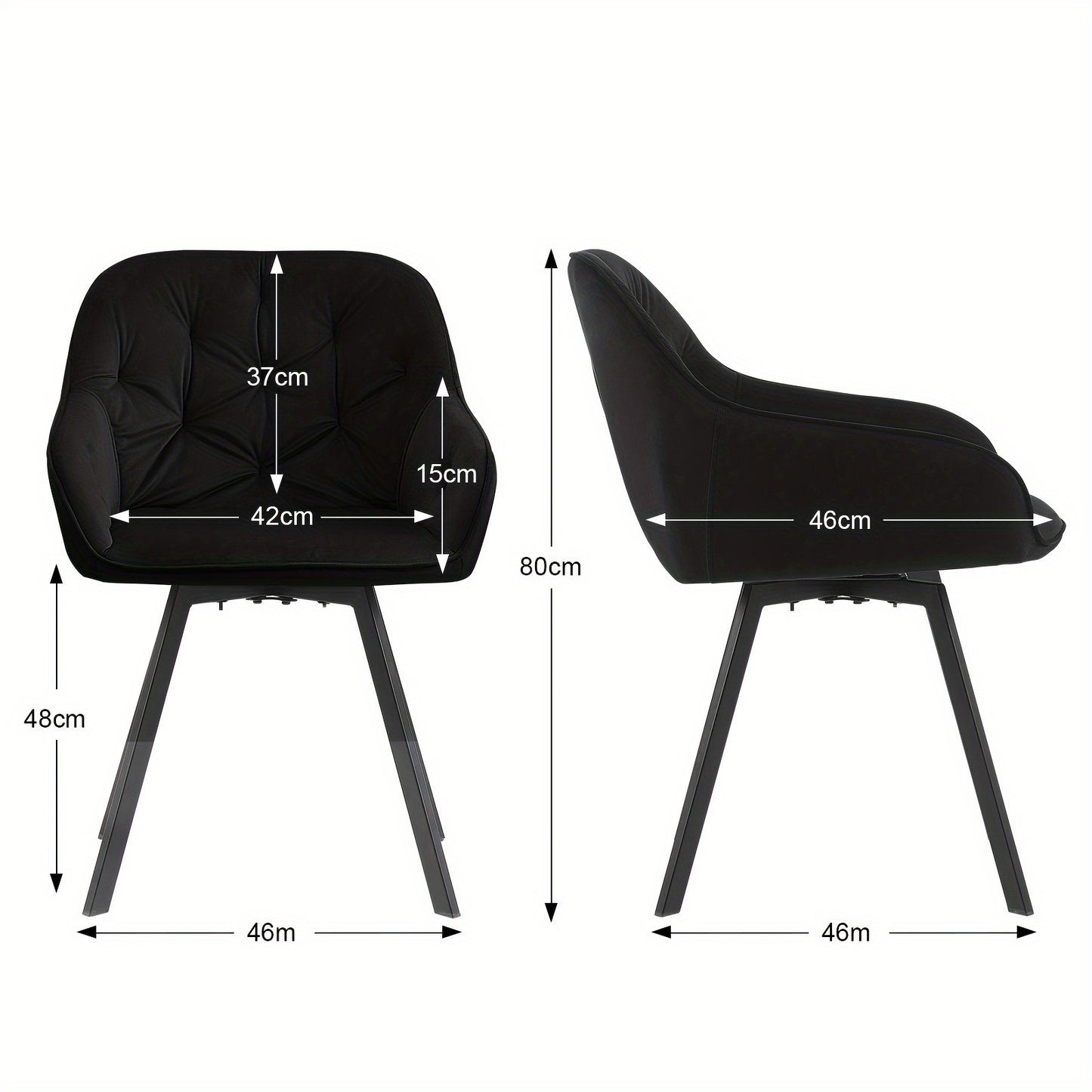 Draaibare Eetkamerstoelen – Keukenstoelen – Stoelen Met Armleuningen – Eetkamerstoelen Set – Woonkamerstoelen – Fluwelen Bekleding – Memory Foam Vulling – Zwart – Carbonstalen Poten – Set Van 2
