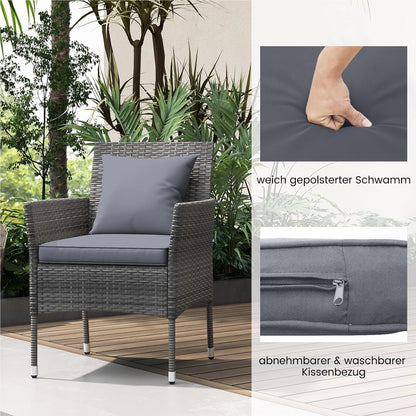 Tuinmeubelset – Tuinset – Tuinlounge – Balkonset – Loungeset – Poly Rattan – Glazen Tafel – Inclusief Kussens – Weerbestendig – Compact Design