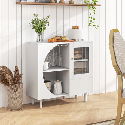 Wijnkast – Wijnrek – Drankkast – Opbergkast – Sideboard – Corrugated Glazen Deur – 2 Rijen Wijnglashouder – Metaal – 80x30x80 cm