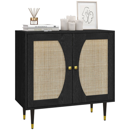 Opbergkastje – Opbergkast – Ladekast – Kastje – Dressoir – Bohemian Design – Rattan Deuren – 80x38x79 cm – Melaminehout – Verstelbare Binnenplank