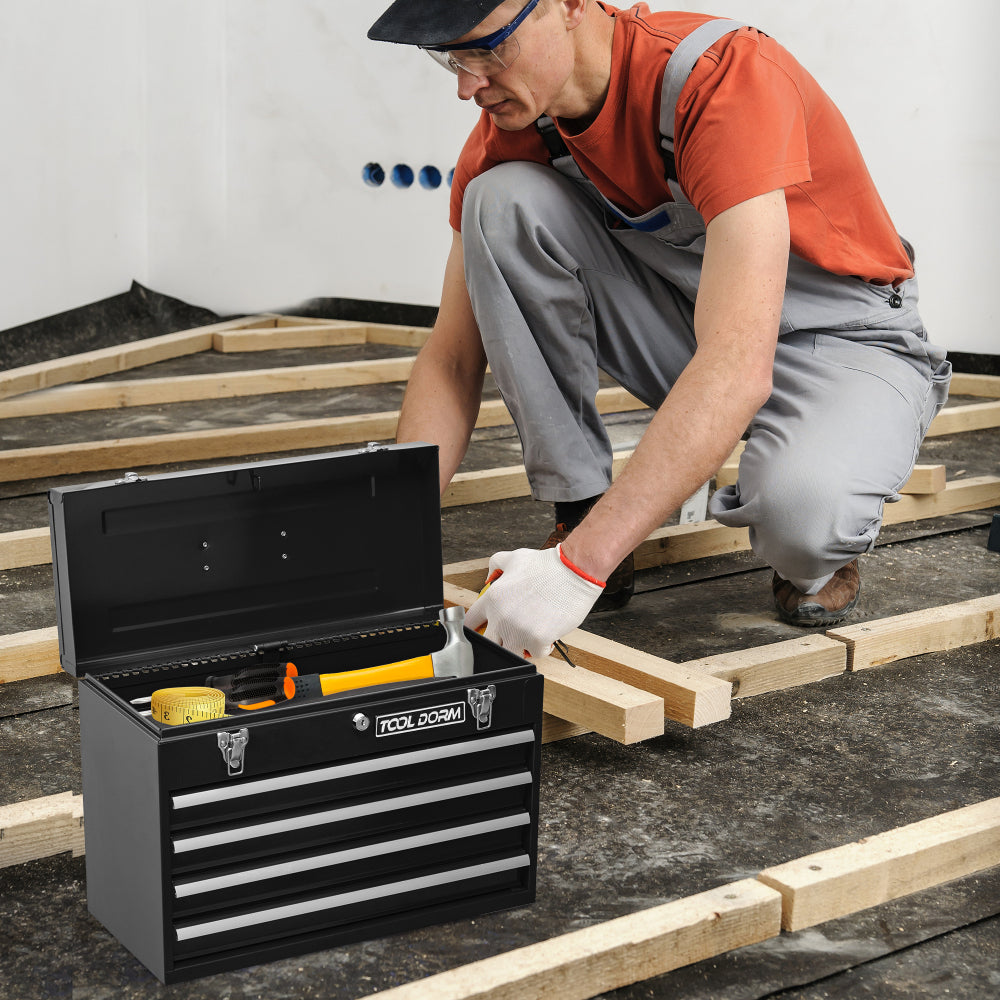Gereedschapskist – Gereedschapswagen – Toolbox – Gereedschapskoffer – Opbergkist – Met 4 Laden & Metalen Sluiting – Duurzame Stalen Constructie – Ruime Opbergruimte