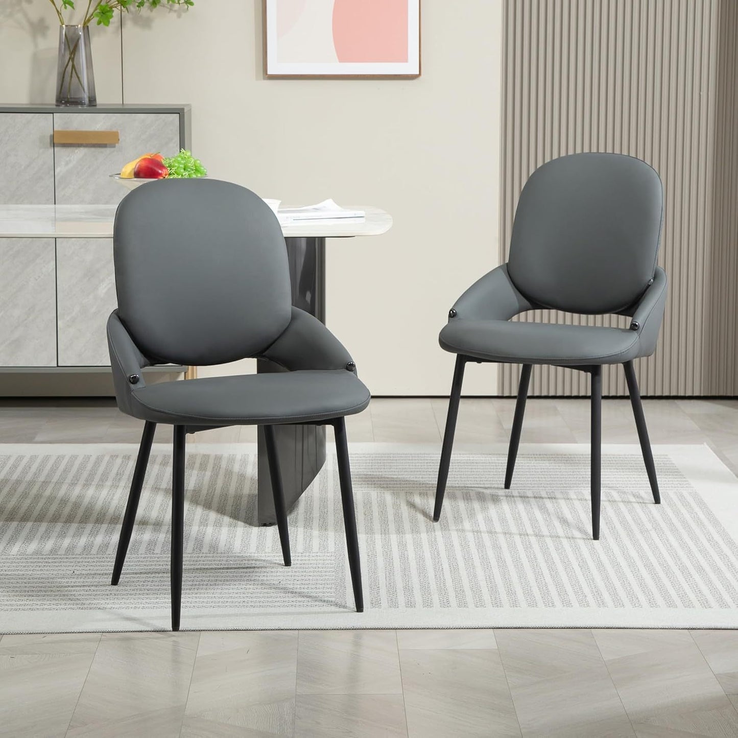 Bezoekersstoel – Wachtkamerstoel – Vergaderstoel – Eetkamerstoel – Receptionstoel – PU-leer Bekleding – Metalen Frame – Verwijderbare Rugleuning – Set van 2 – Donkergrijs