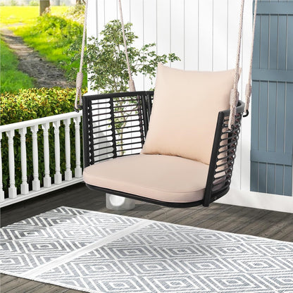Hangstoel – Hangfauteuil – Schommelstoel – Hangmatstoel – Tuinstoel – Rattan – Met Metalen Frame – Inclusief Kussens – Tot 180 kg Belastbaar – Beige