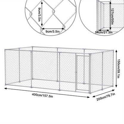 Hondenren Grote Hondenren Hondenkooi Hondenren Buiten Dierenren – 400x200x150 cm – Gegalvaniseerd Staal – Ventilerend & Met Afsluitbare Deur