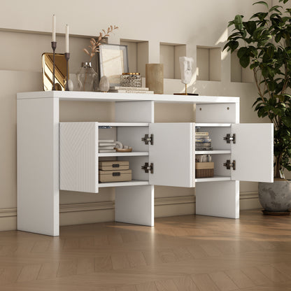 Dressoir – Ladekast – Opbergkast – Buffetkast – Kast – Wit MDF – 140x75x35 cm – Met Open Vakken en 4 Deuren