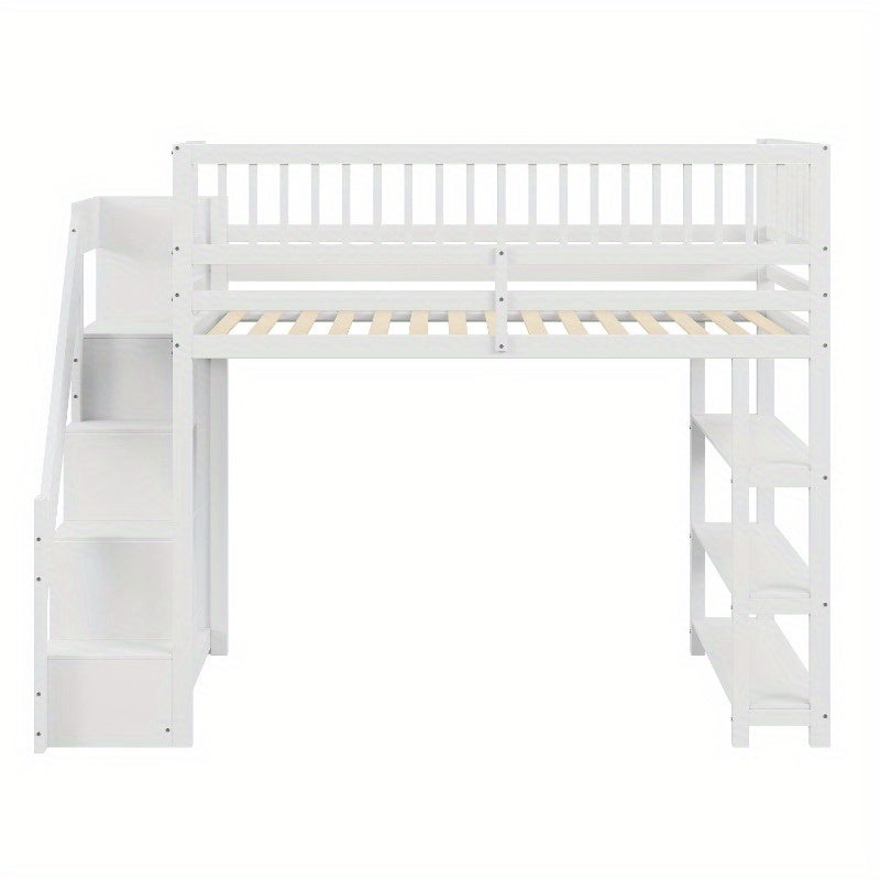 Hoogslaper – Eenpersoonsbed – Stapelbed – Kinderbed – Opbergbed – 90 x 200 cm – Geïntegreerde Kledingkast – Veiligheidsladder