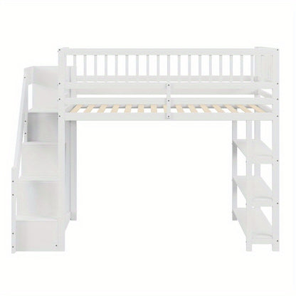 Hoogslaper – Eenpersoonsbed – Stapelbed – Kinderbed – Opbergbed – 90 x 200 cm – Geïntegreerde Kledingkast – Veiligheidsladder