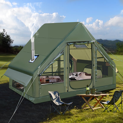 Opblaasbare Tent – Lucht Tent – Kampeertent – Festival Tent – Familietent – Militair Groen 3x2,1m – Snelle Installatie met Handpomp – Duurzaam 420D Oxford Materiaal