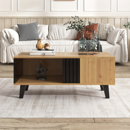 Salontafel – Koffietafel – Bijzettafel – Woonkamertafel – Tafel – Zwart – Metaal – Opbergplank en Lade – Direct Gebruiksklaar – Stevig & Duurzaam