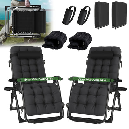 Loungestoel Set – Tuinstoel – Ligstoel – Klapstoel – Relaxstoel – Opvouwbaar – Memory Foam Kussen – Zero-Gravity Positie – Lichtgewicht Metaal Frame