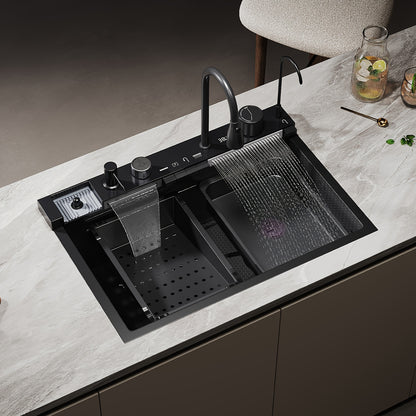 Keukenkraan – Spoelbak – Mengkraan – Wastafelkraan – Waterkraan – Extra Diepe Composiet Spoelbak – Dubbele Watervalkranen Met Piano Touch Bediening